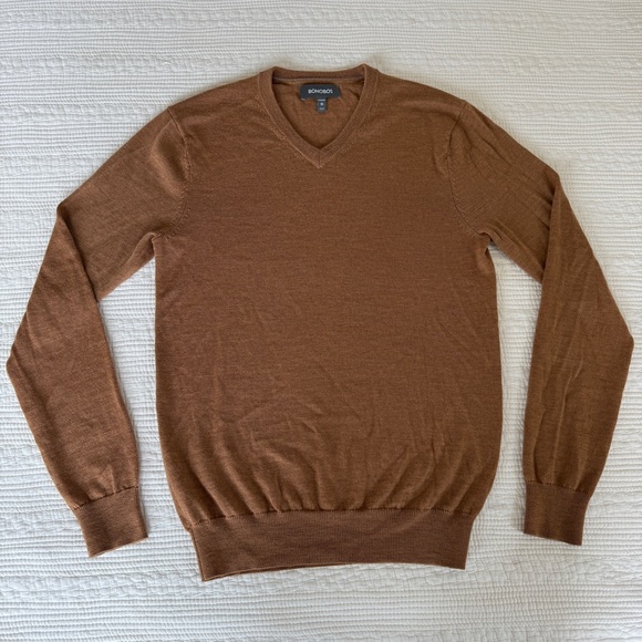 Bonobos Extra Fine Merino Wool Pullover Sweaterer V-Neck Brown Tan Men’s XS - Picture 3 of 15